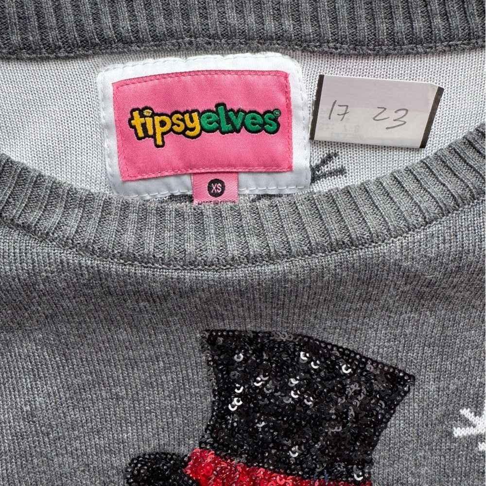 Tipsy Elves Sequin Snow Day Snowman Ugly Christmas Sweater Gray Size XS - Picture 10 of 10